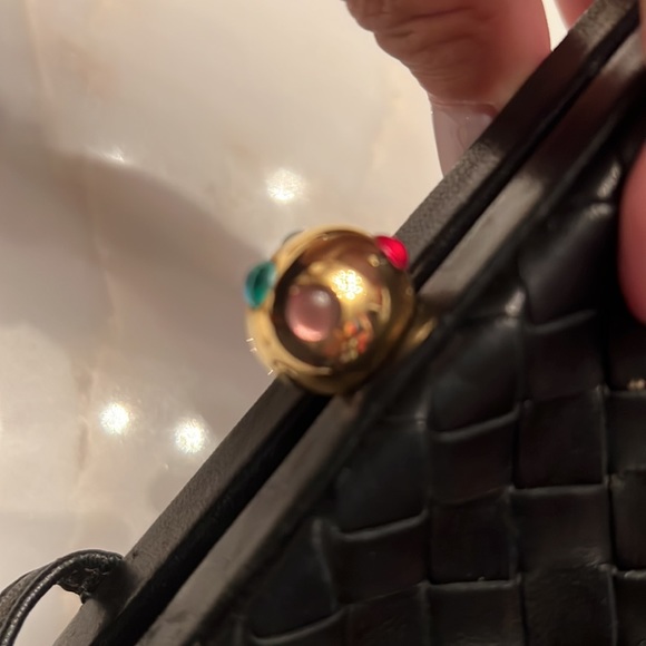 Bottega Venetta, Small black woman bag with a gold top and stones on it - Picture 6 of 7